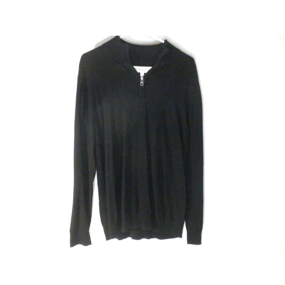 Hawker Rye Sweater Mens L Black 1/4 Zip Cashmere Blend Mock Neck Pullover Preppy